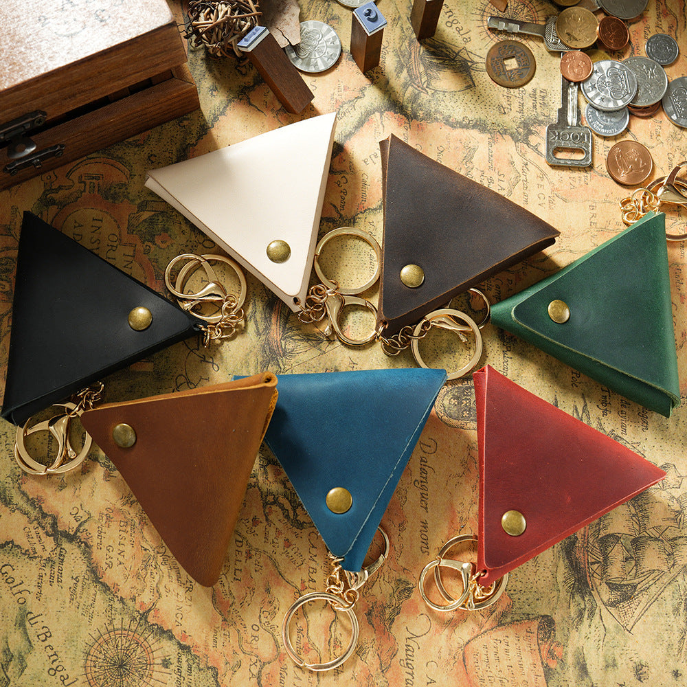 Wholesale Vintage Handmade Top Layer Cowhide Mini Coin Purse Leather Keychain